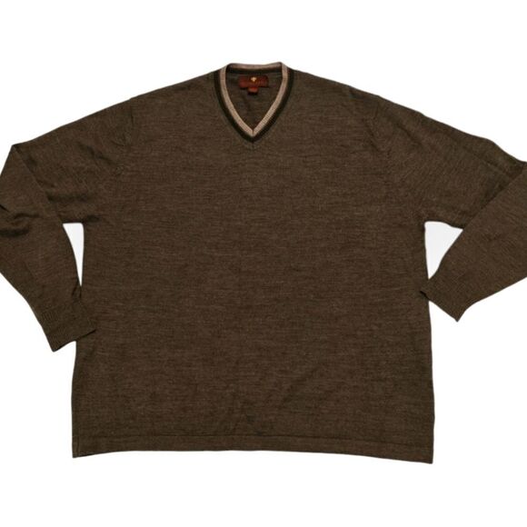 NWOT Toscano Merino Wool blend brown V neck sweater size XL - Picture 1 of 5